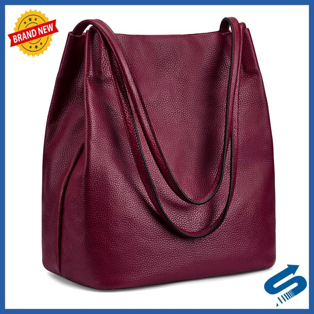 Soft Genuine Leather Hobo Tote Bag with Magnetic Closure, Fits Tablet